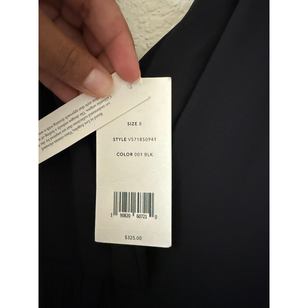 NWT Vince Twist Front Pleated Black V-Neck Midi Dress Size 8 Quiet Luxury - Picture 7 of 11